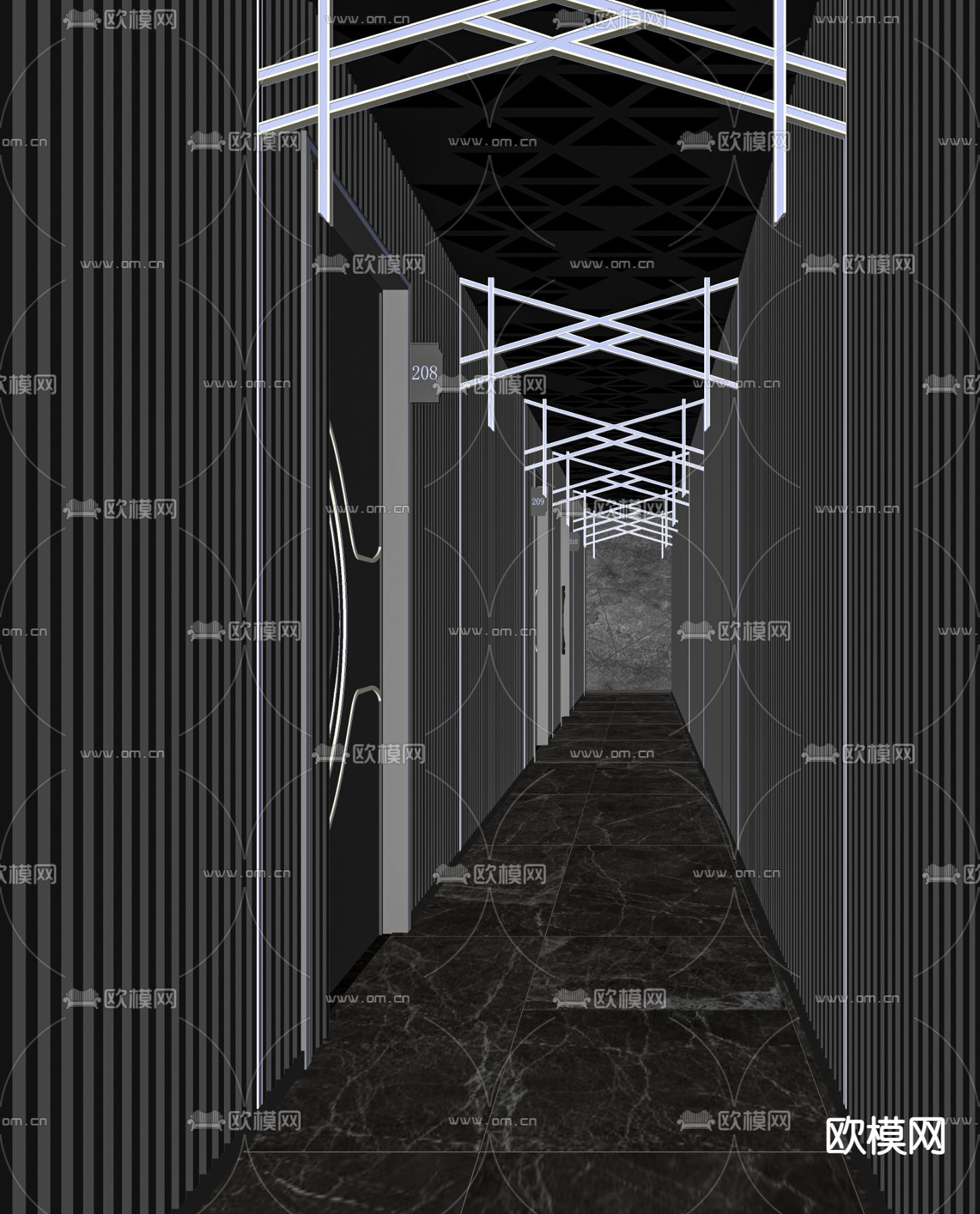 现代KTV过道su模型下载（渲染图2）