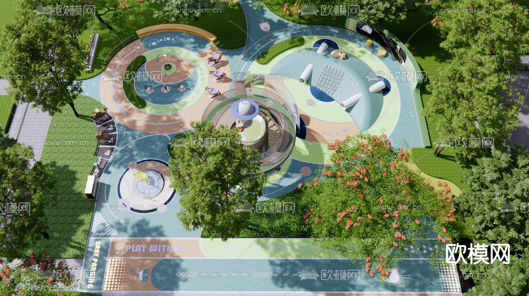 现代儿童游乐区3d模型下载（渲染图2）