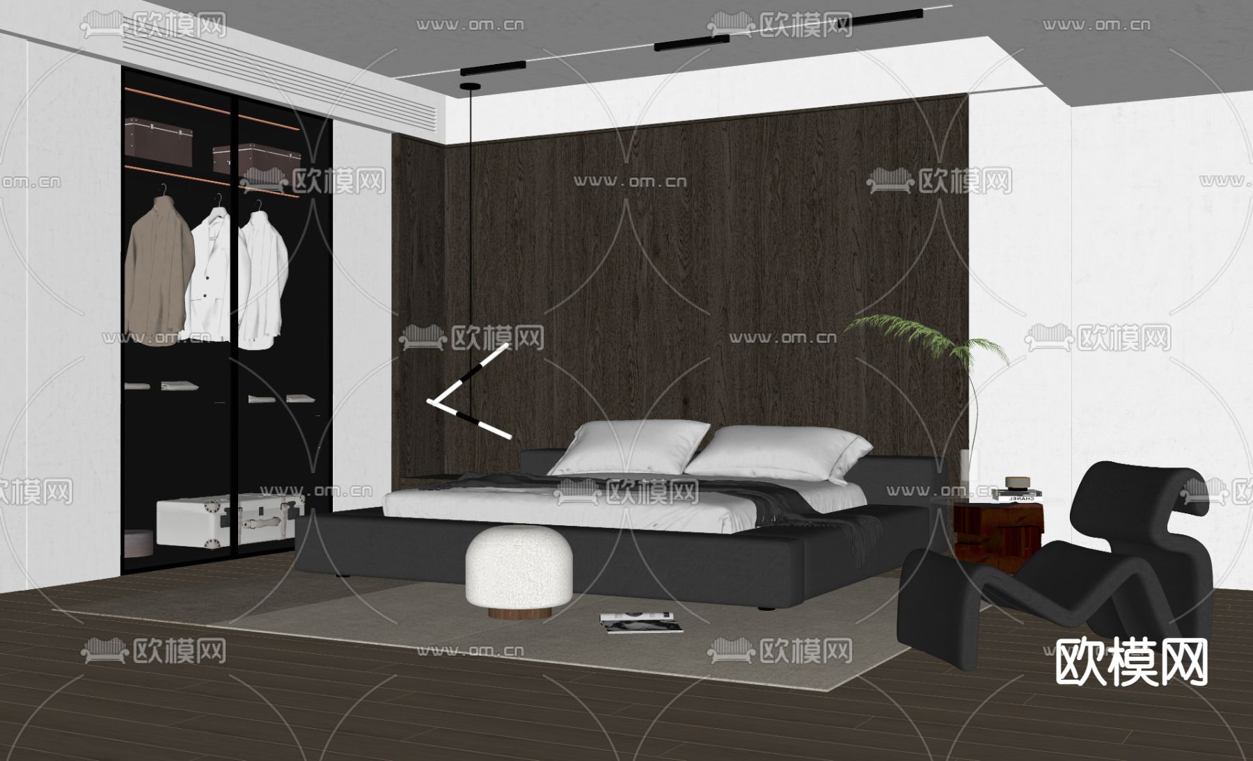 高级灰卧室su模型下载（渲染图2）