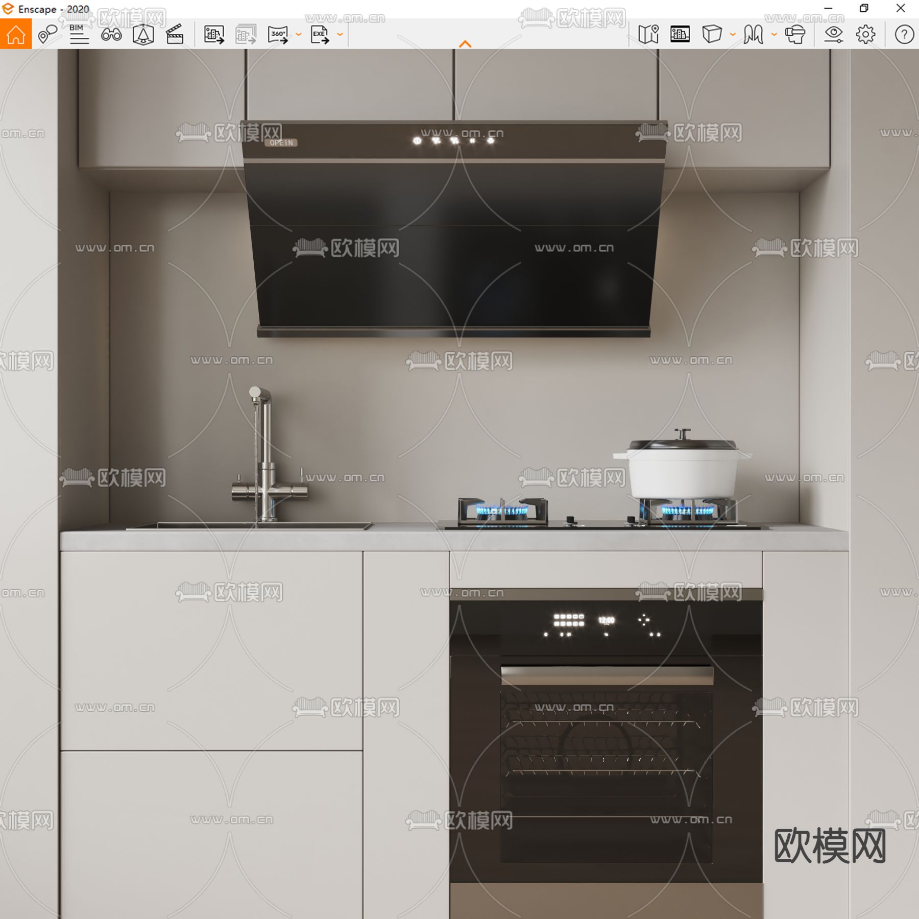 厨房 橱柜 厨具su模型下载（渲染图3）