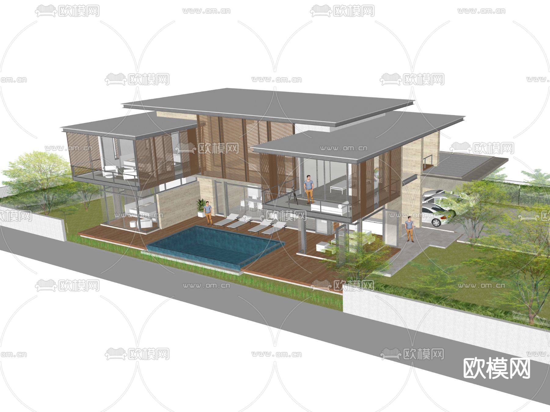 现代别墅外观su模型下载（渲染图2）
