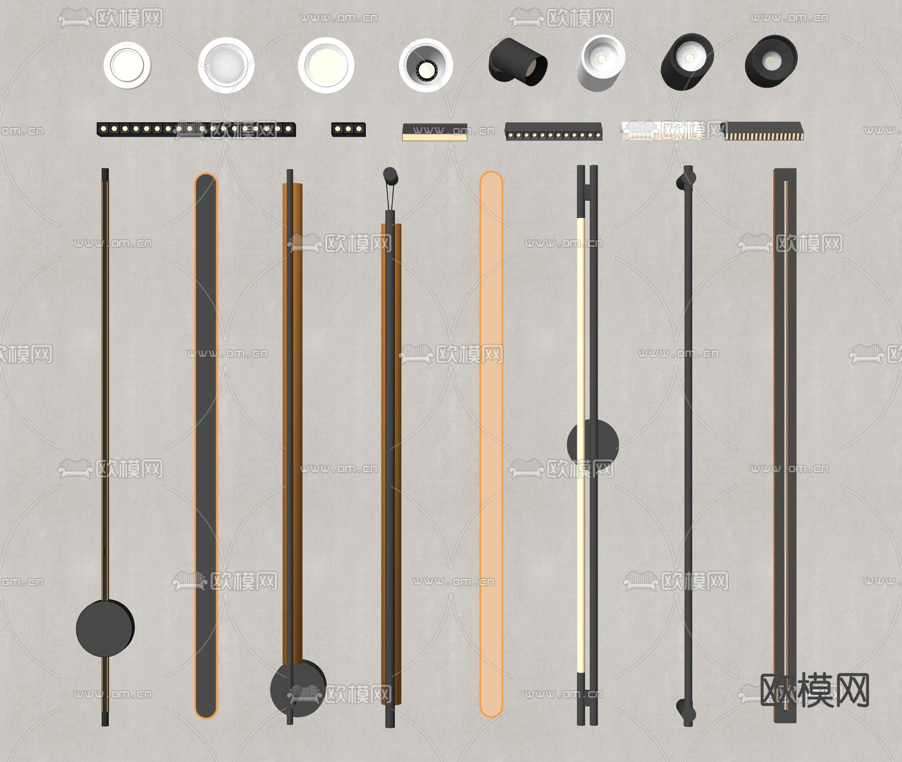 现代壁灯 筒灯 射灯su模型下载（渲染图2）