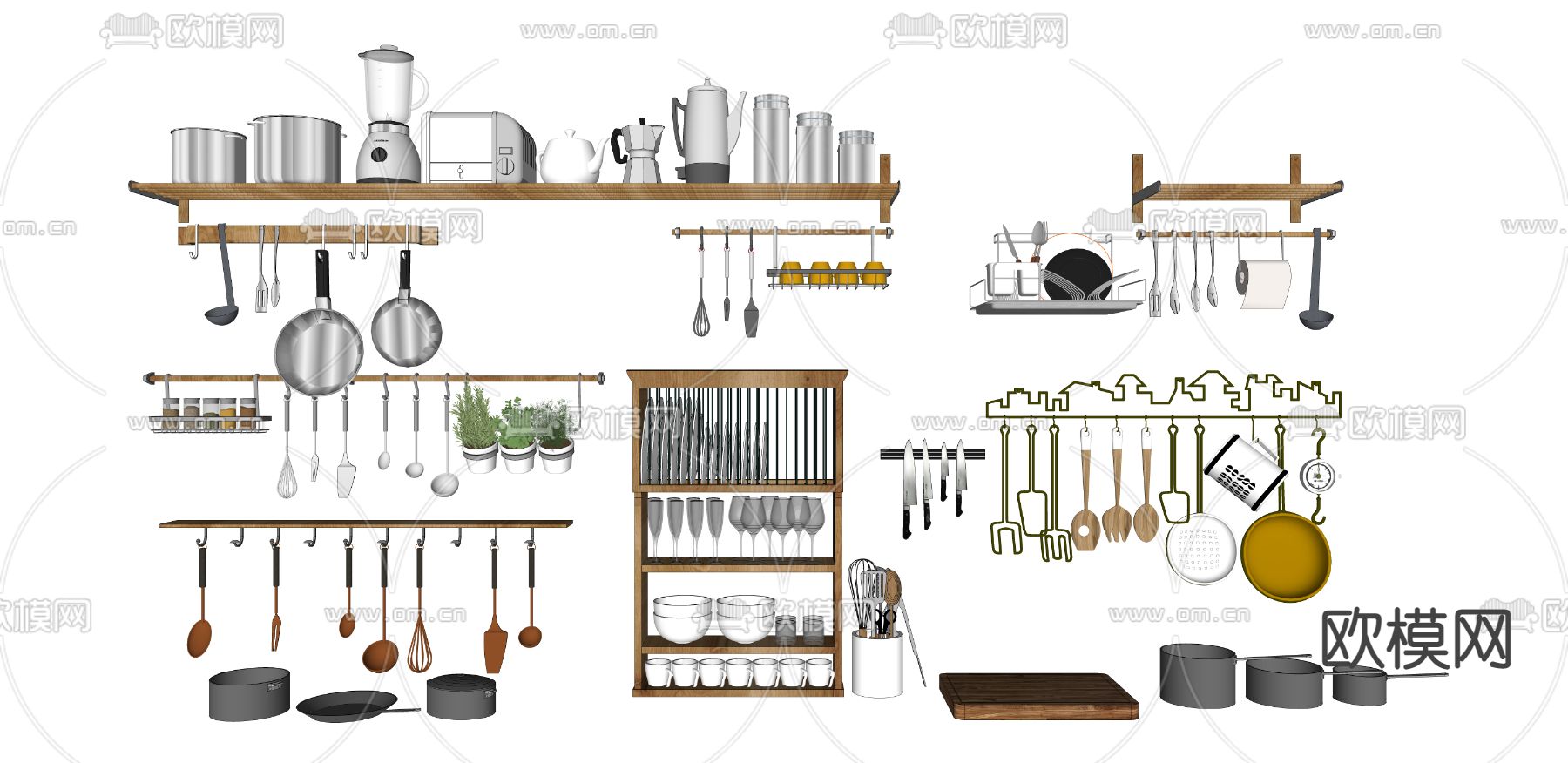 菜刀 锅碗瓢盆 调料瓶 不锈钢锅su模型下载（渲染图2）