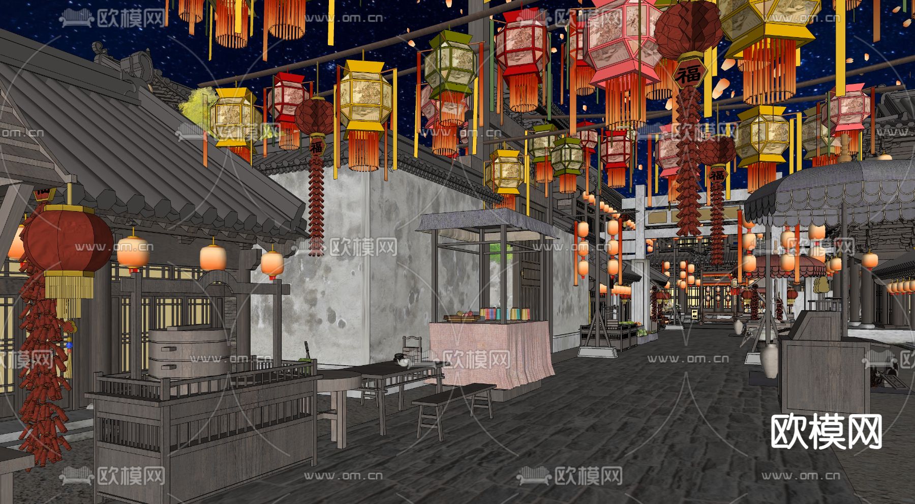 中式古城su模型下载（渲染图2）