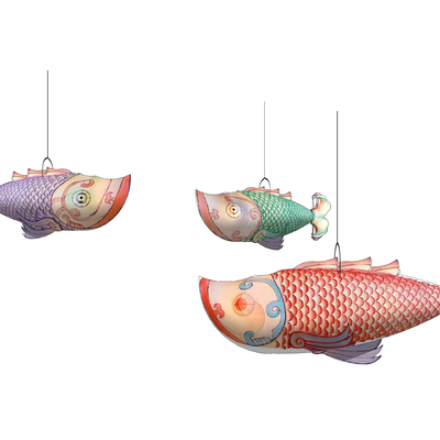 中式鱼灯 吊灯su模型