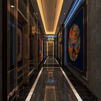  新中式KTV过道su模型 