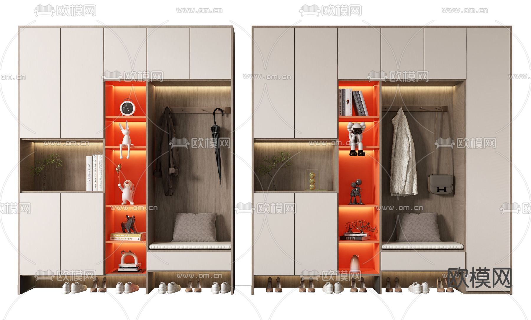 奶油风鞋柜 鞋帽柜su模型下载（渲染图1）