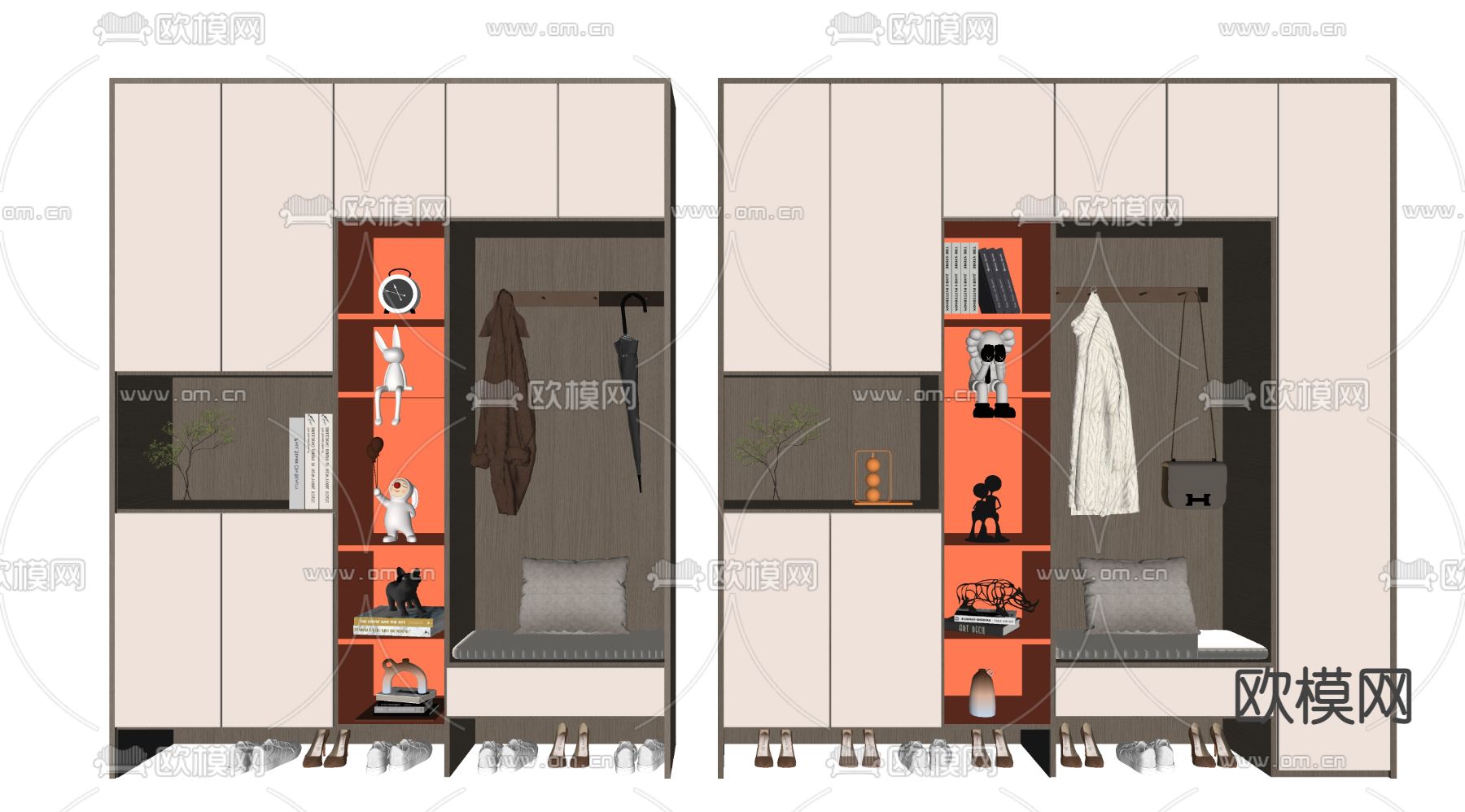 奶油风鞋柜 鞋帽柜su模型下载（渲染图2）