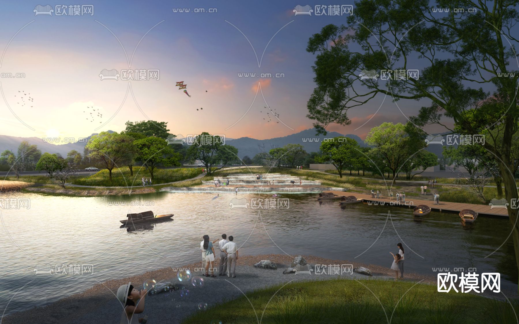 滨水公园 观光湖psd下载