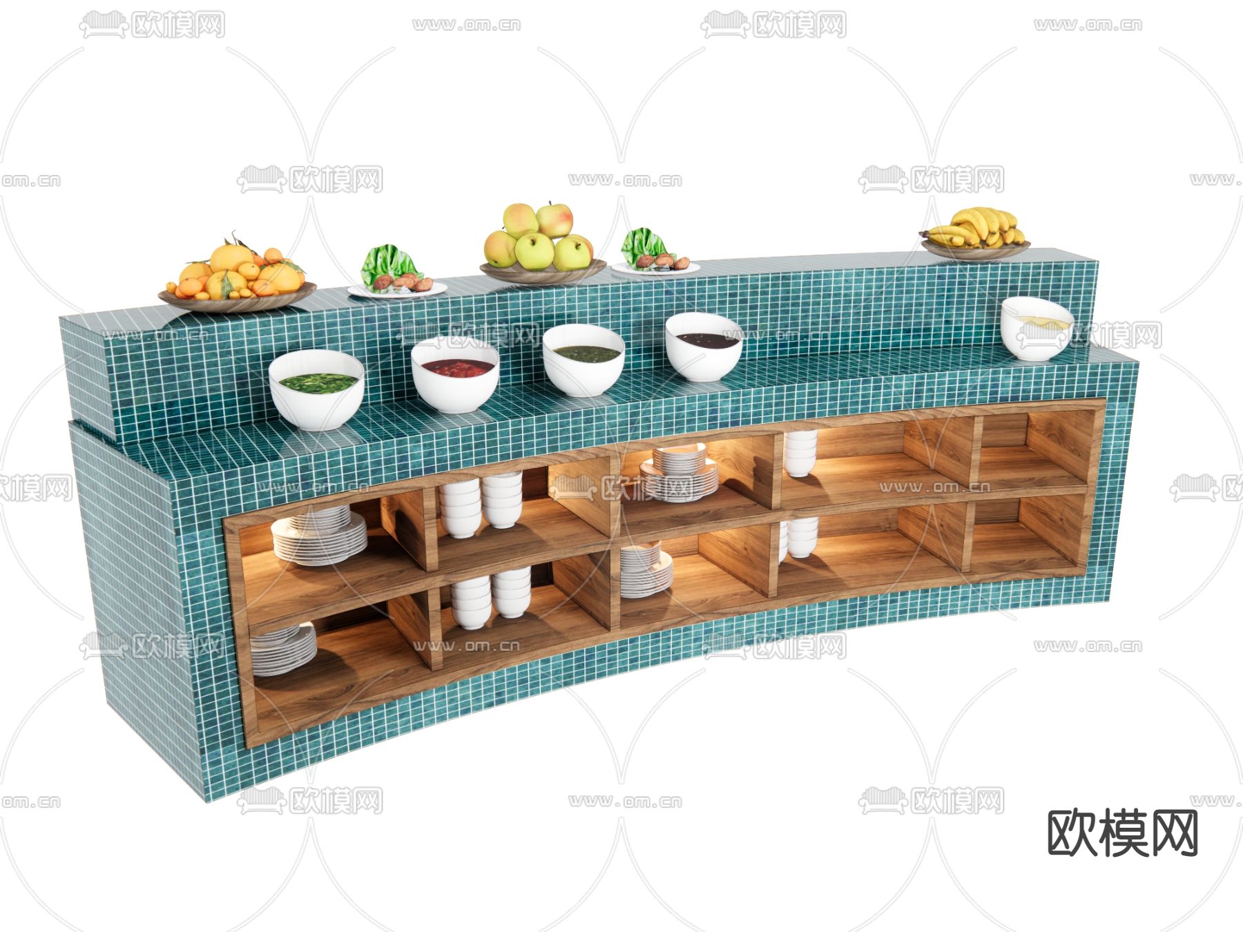 现代自助餐台 调料台 取餐台su模型下载（渲染图1）