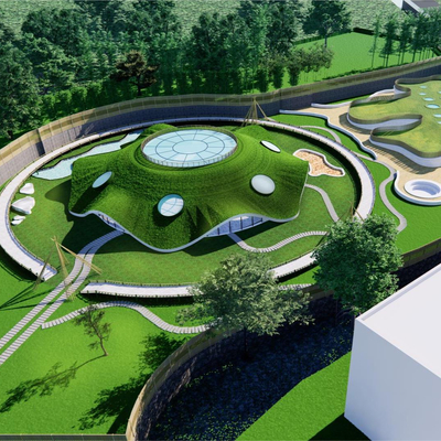  现代文教建筑幼儿园鸟瞰su模型 