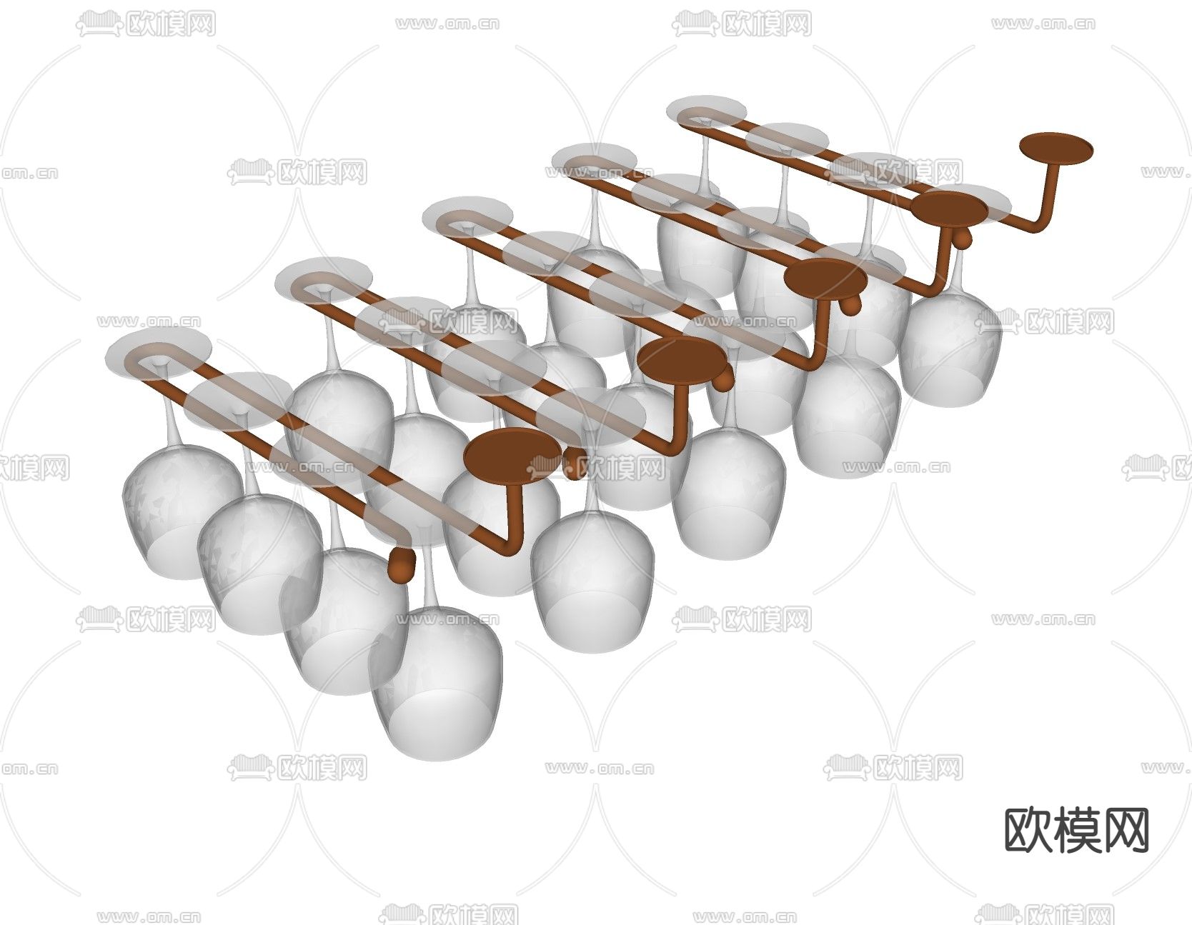 现代酒架 酒杯 酒杯吊架su模型下载（渲染图2）