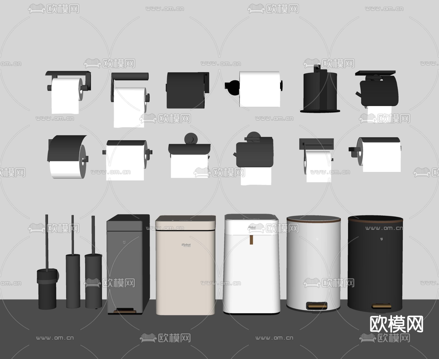 卫浴小件 纸巾盒 垃圾桶su模型下载（渲染图2）