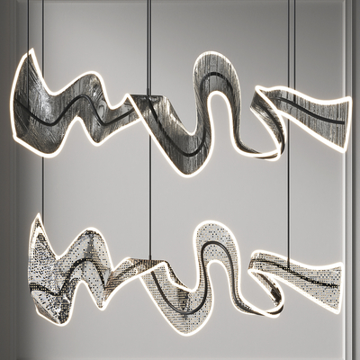  现代异形飘带吊灯su模型 