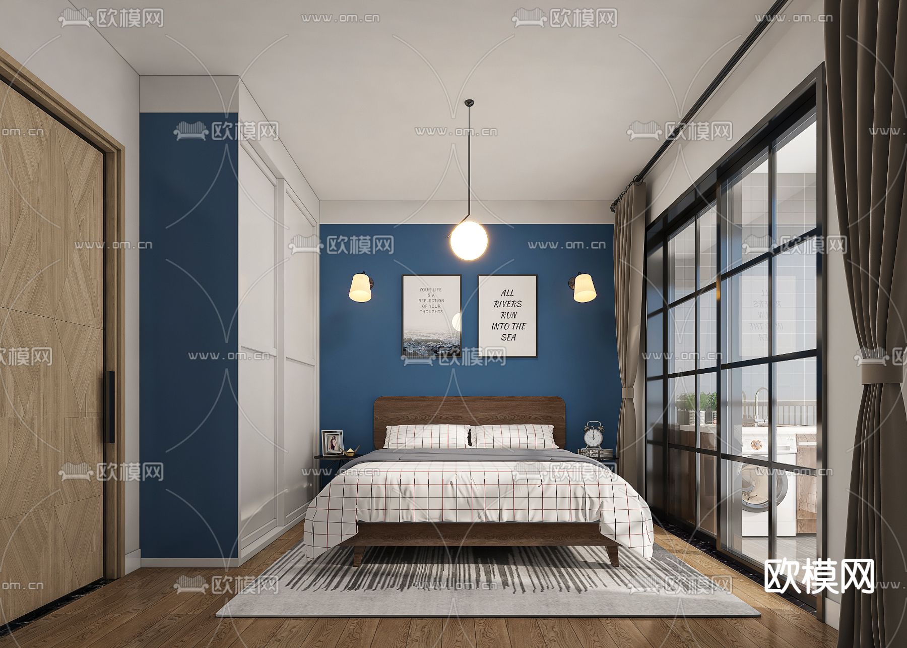北欧卧室su模型下载