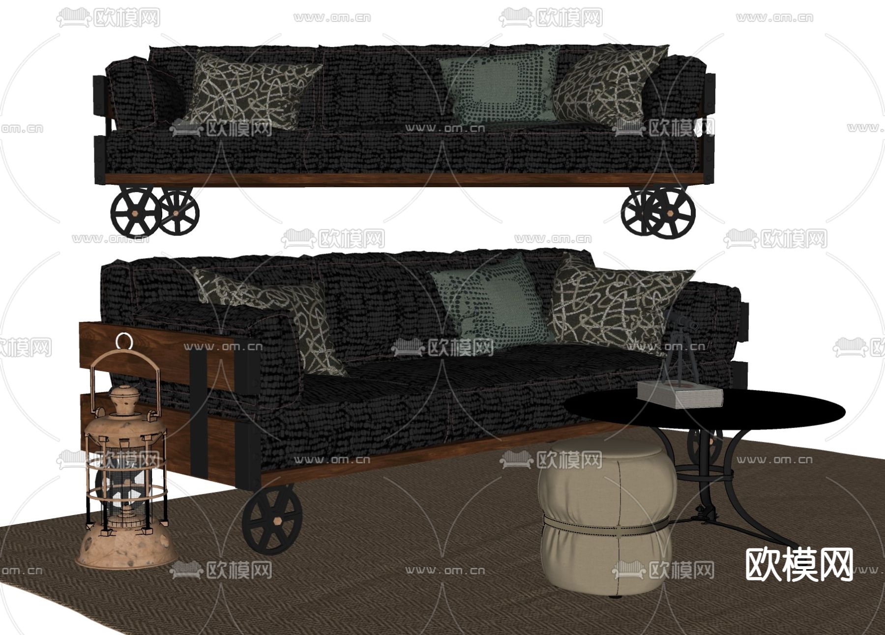 美式多人沙发su模型下载（渲染图2）
