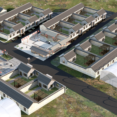  现代乡村鸟瞰规划su模型 