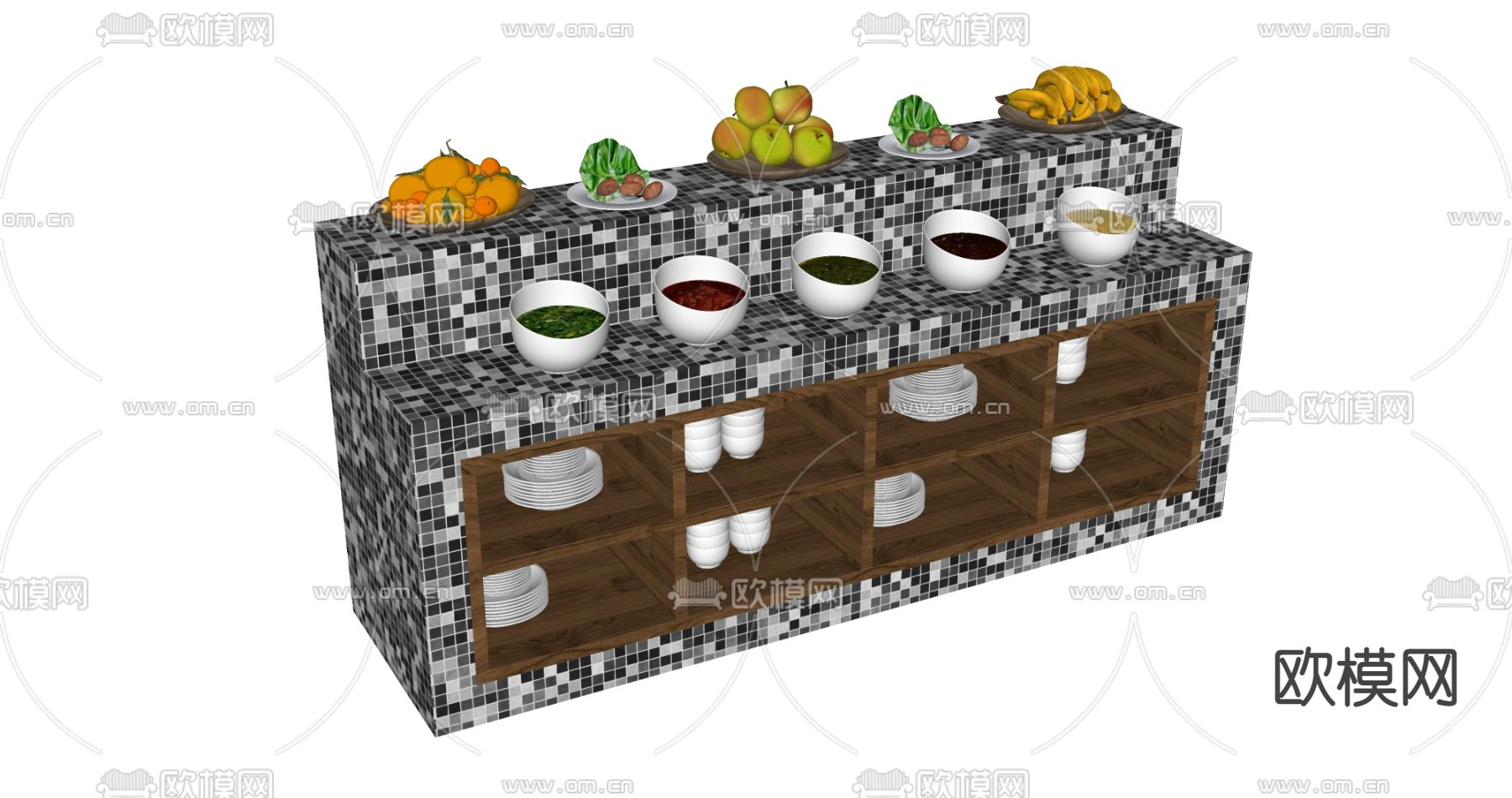 现代自助餐台 调料台 取餐台su模型下载（渲染图2）