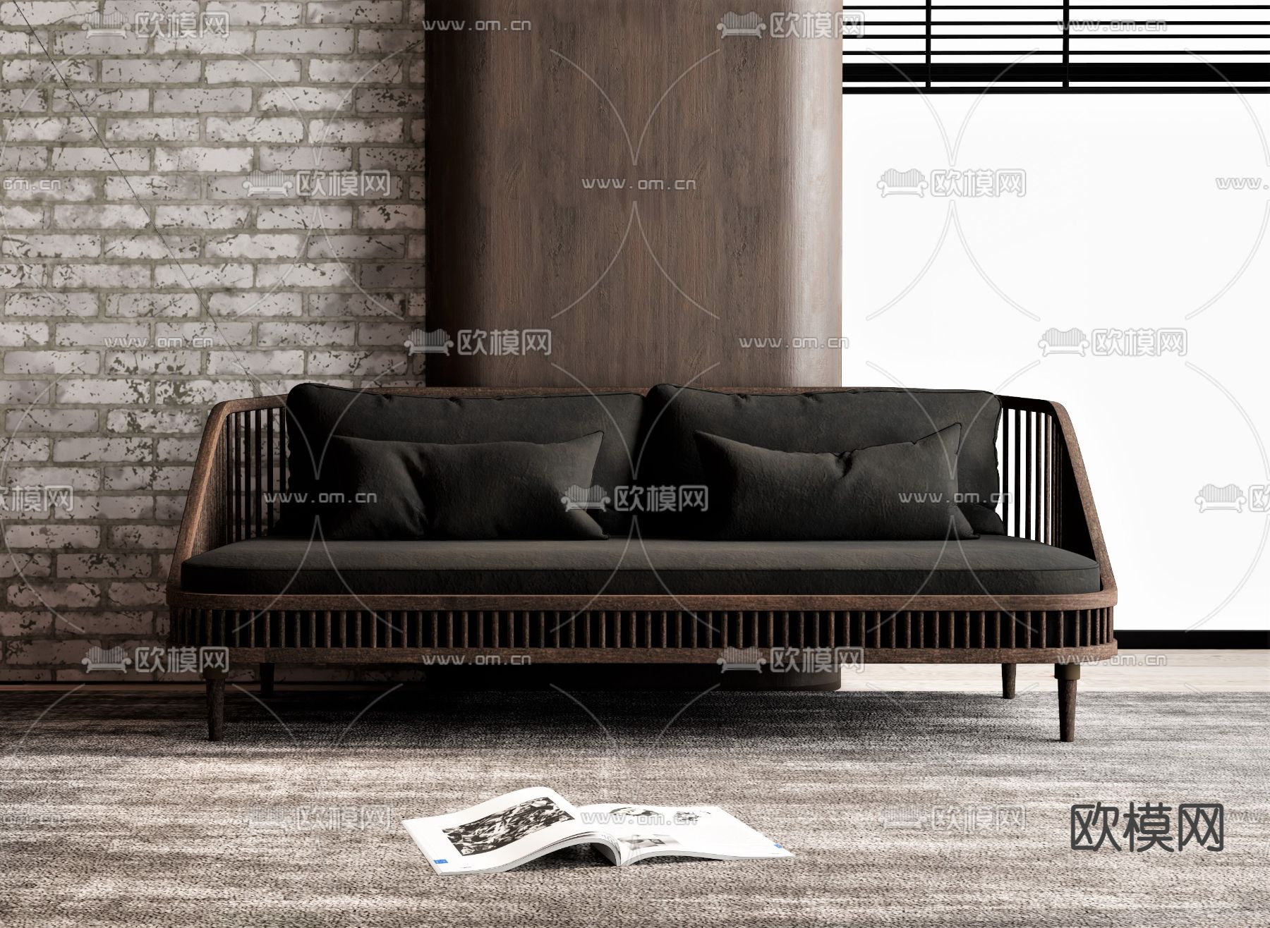 暗黑风户外沙发su模型下载（渲染图1）
