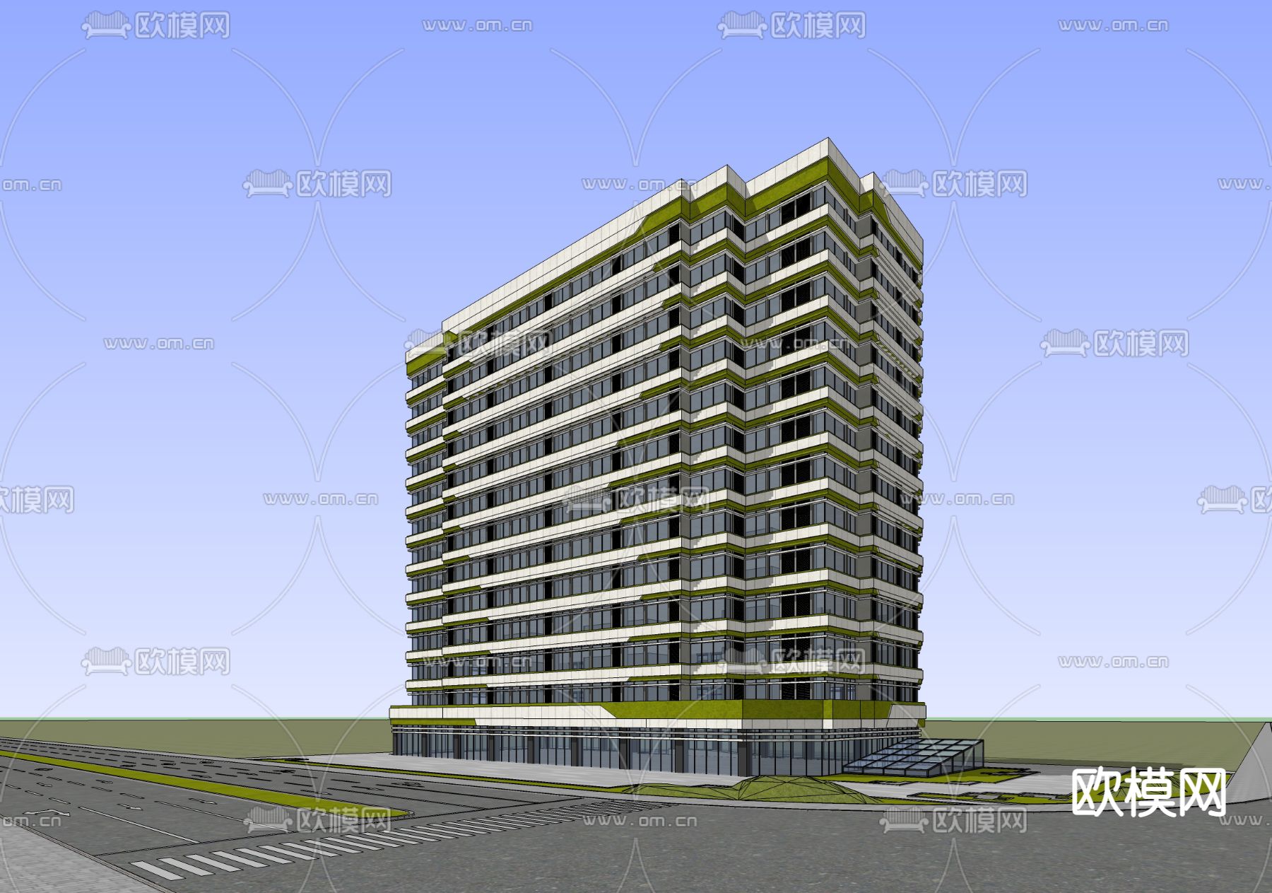 现代办公楼鸟瞰su模型下载（渲染图2）
