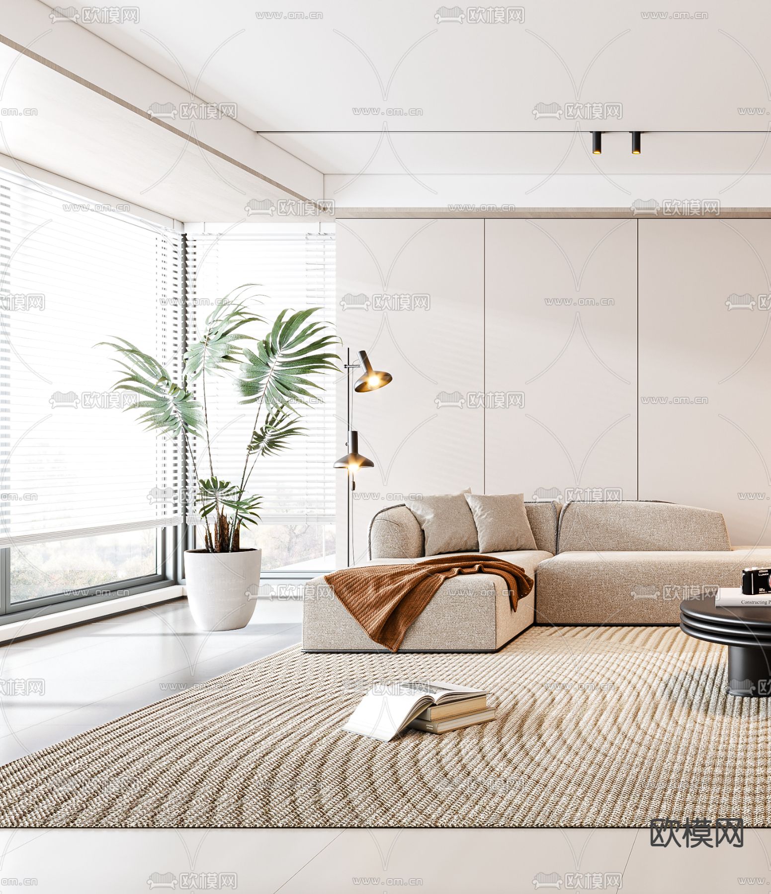 奶油风客厅3d模型下载（渲染图2）