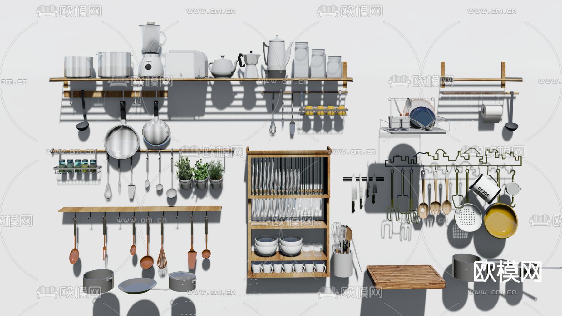 菜刀 锅碗瓢盆 调料瓶 不锈钢锅su模型下载（渲染图1）