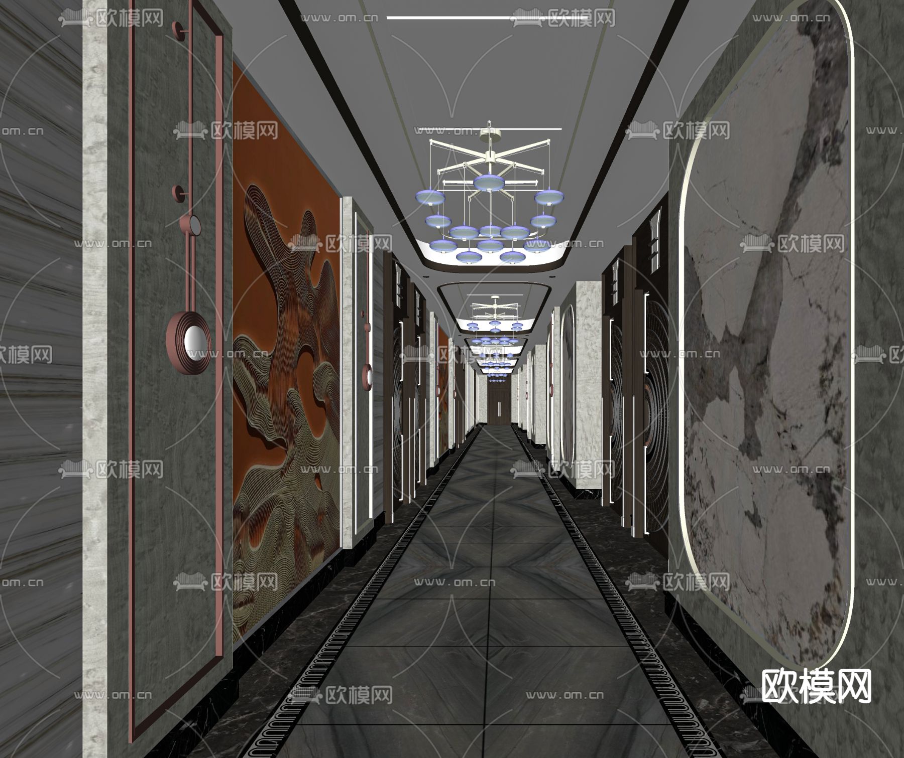 新中式KTV过道su模型下载（渲染图2）