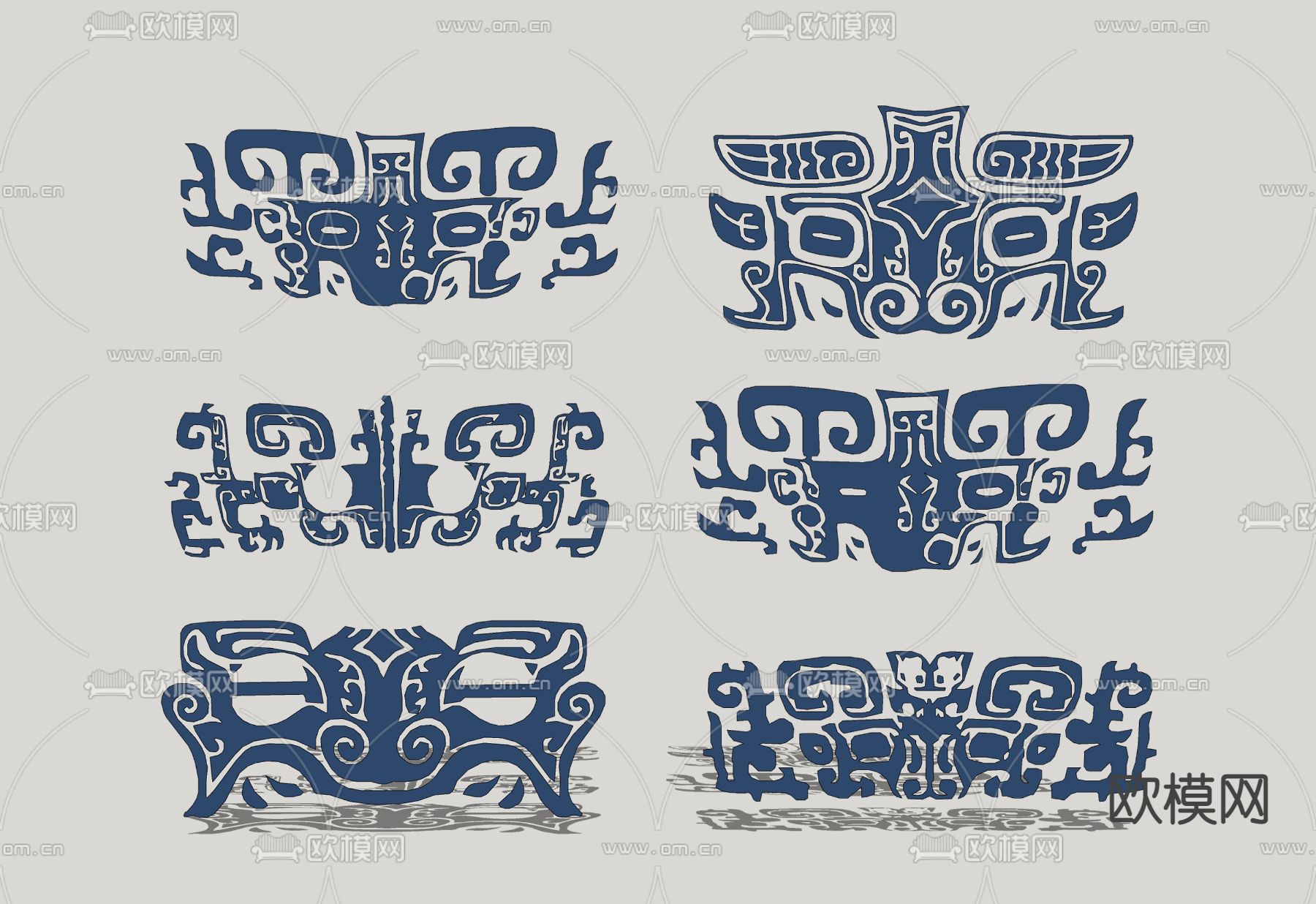 中式传统饕餮纹样雕花su模型下载