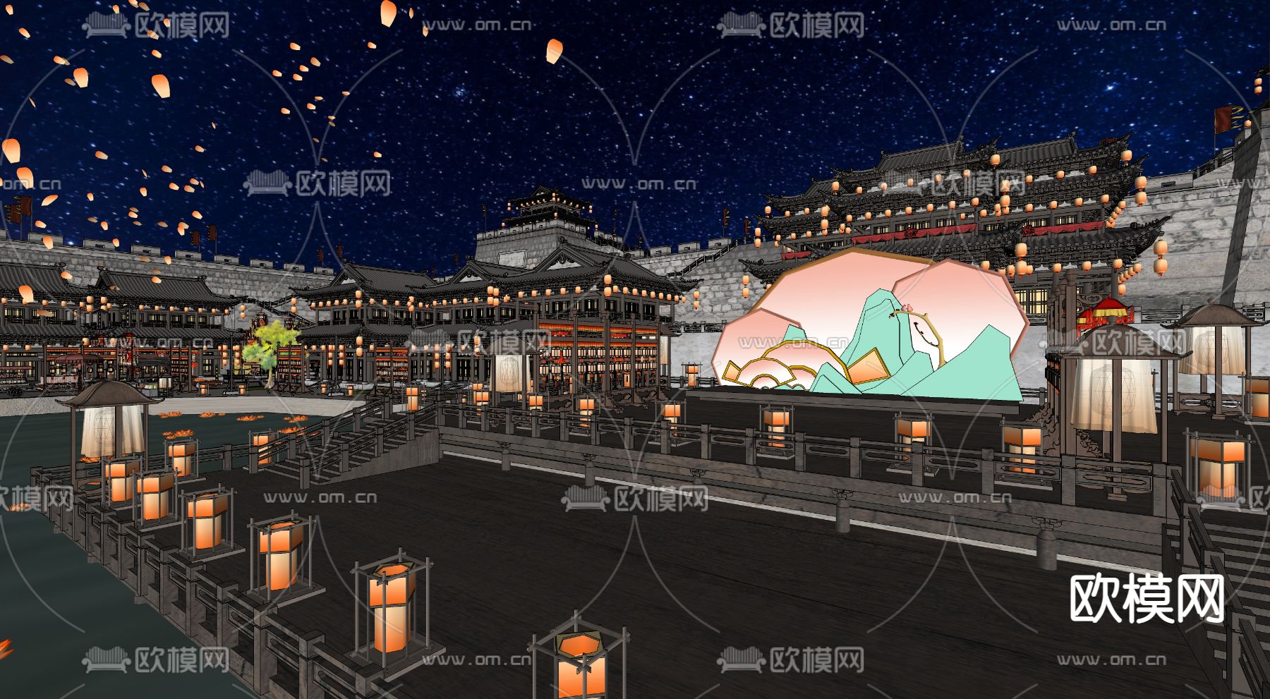 中式古城su模型下载（渲染图3）