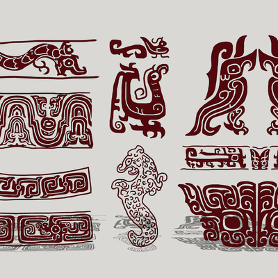  中式传统饕餮纹样雕花su模型 