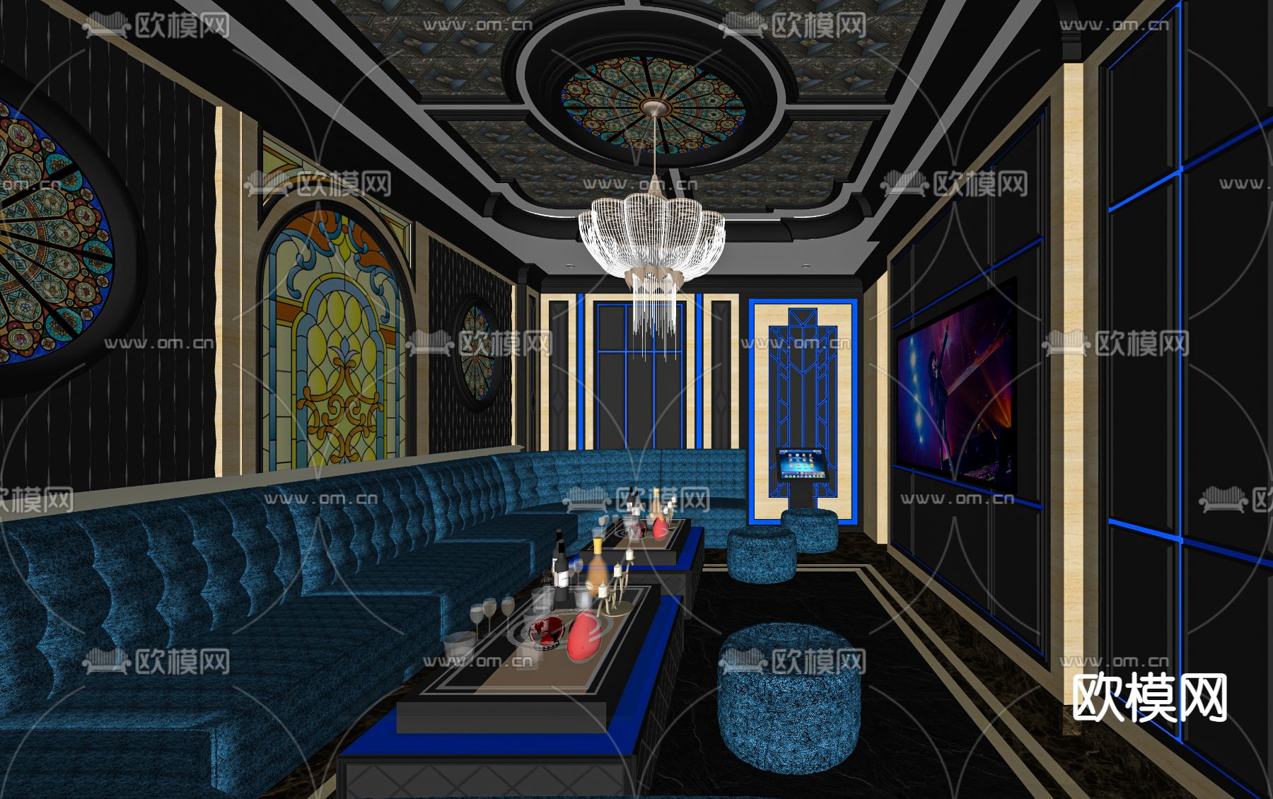 简欧轻奢KTV包厢su模型下载（渲染图2）