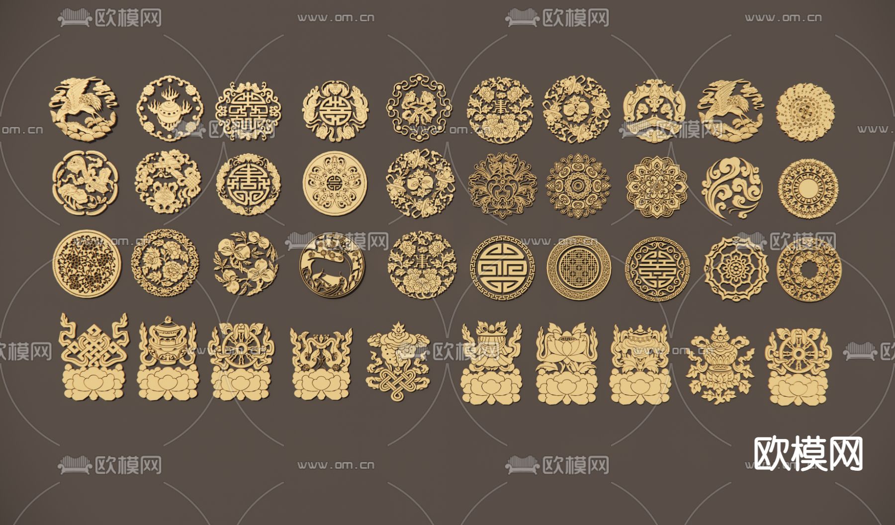 中式镂空雕花纹样su模型下载