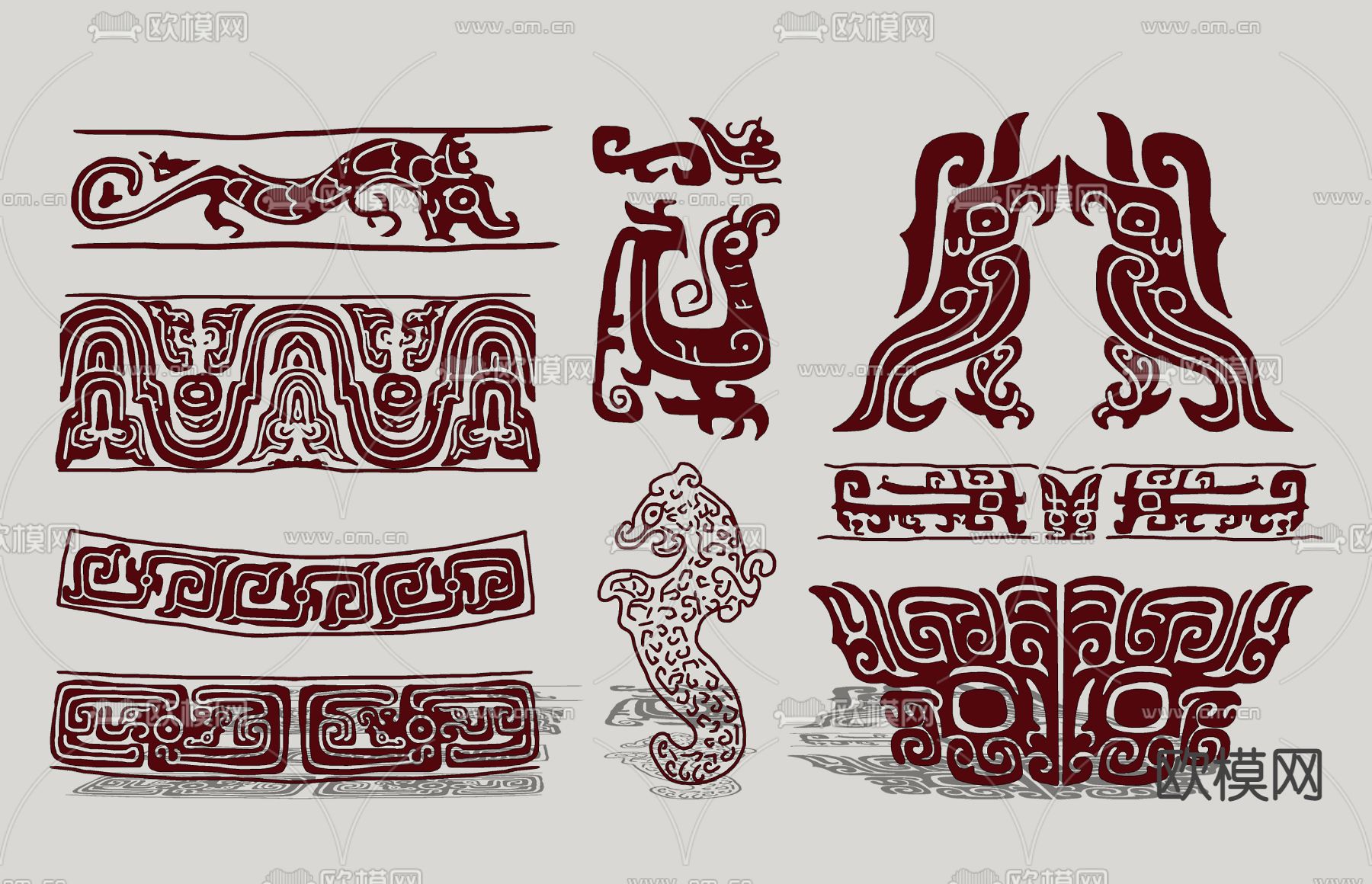 中式传统饕餮纹样雕花su模型下载