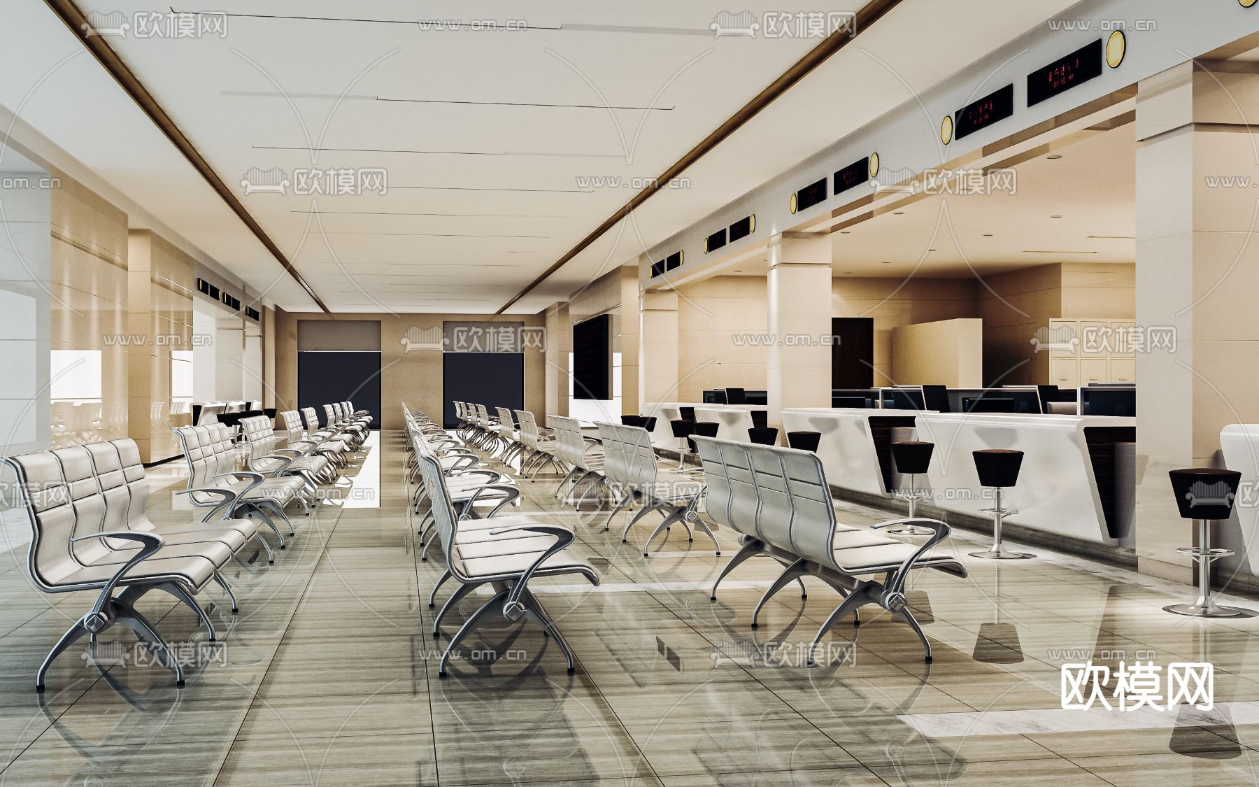 现代办事大厅 服务中心su模型下载（渲染图1）