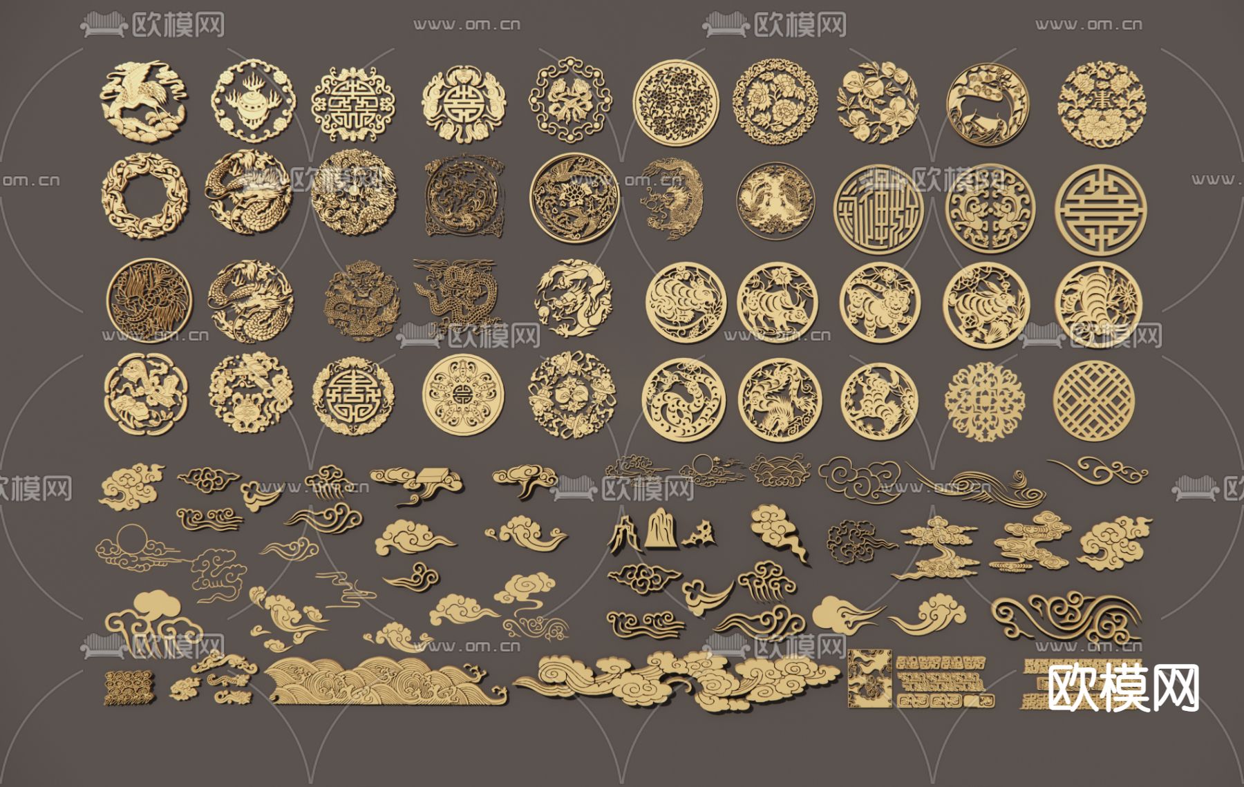中式镂空雕花纹样su模型下载