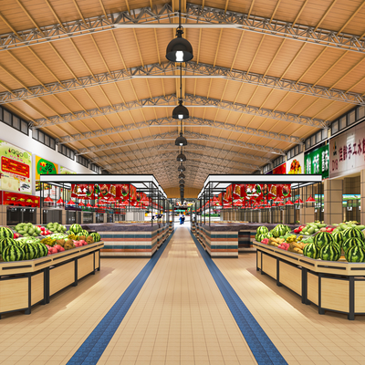  现代生鲜水果超市su模型 