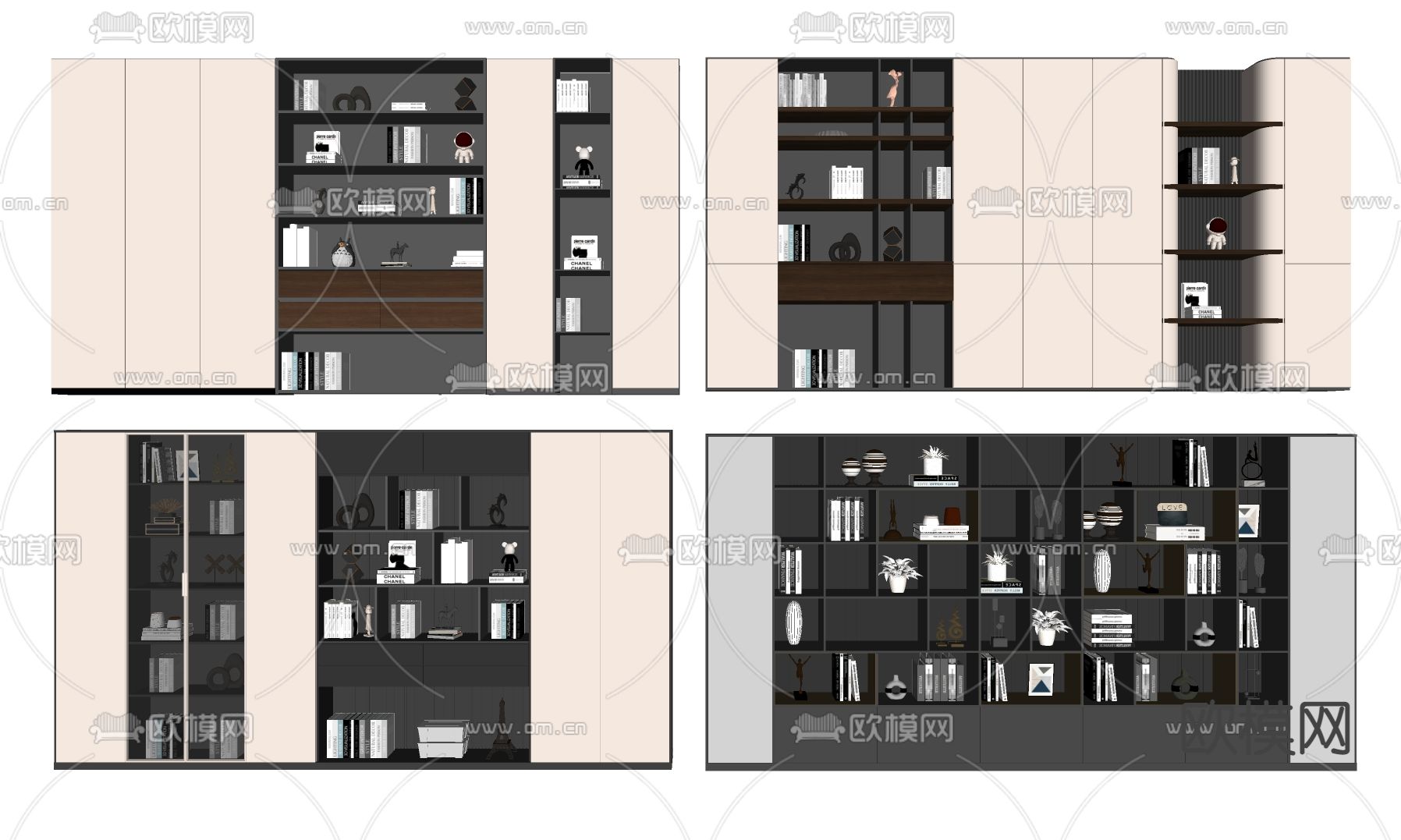 现代书柜su模型下载（渲染图2）