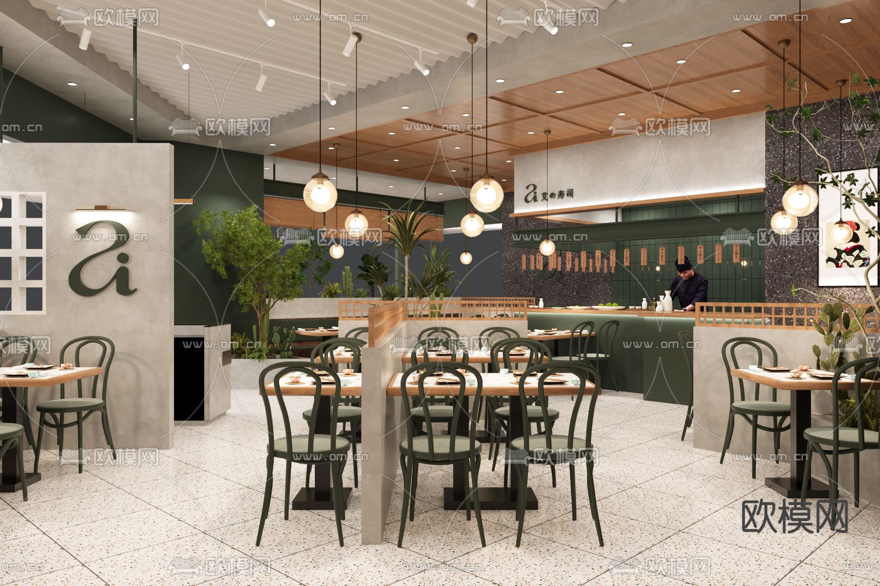 日料餐厅3d模型下载（渲染图4）