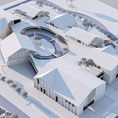  现代酒店鸟瞰su模型 