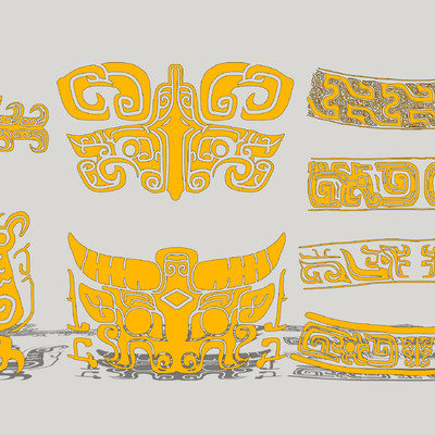  中式传统饕餮纹样雕花su模型 