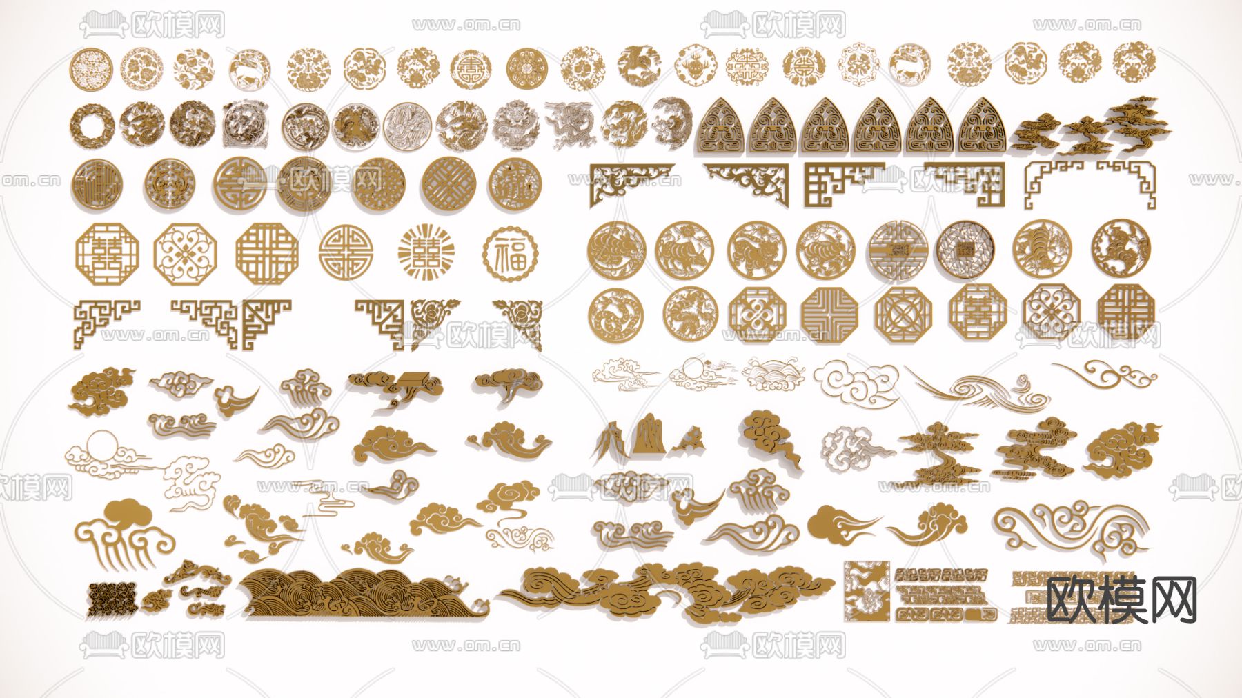 中式镂空雕花纹样su模型下载