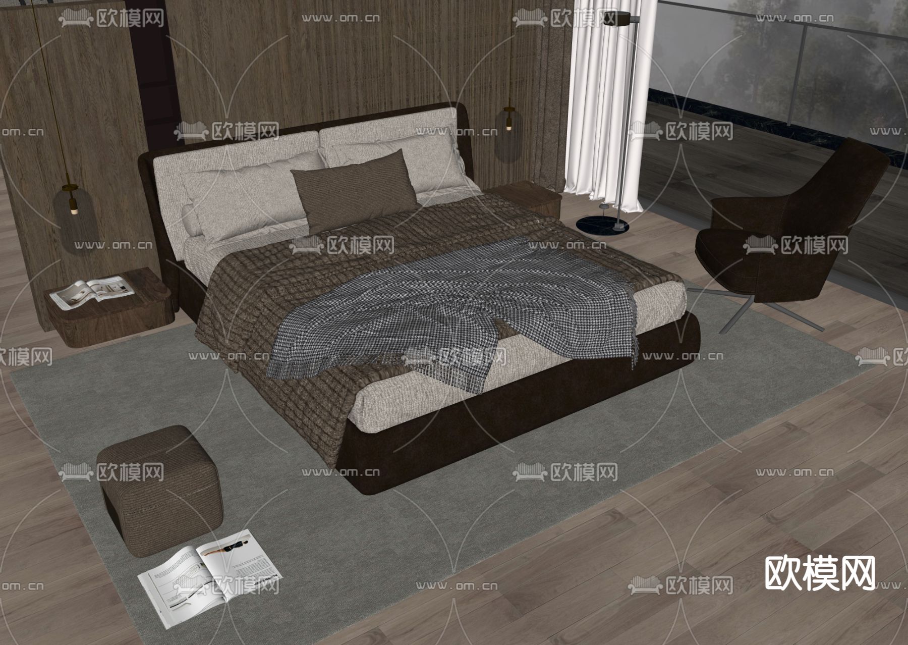 Minotti 双人床su模型下载（渲染图2）