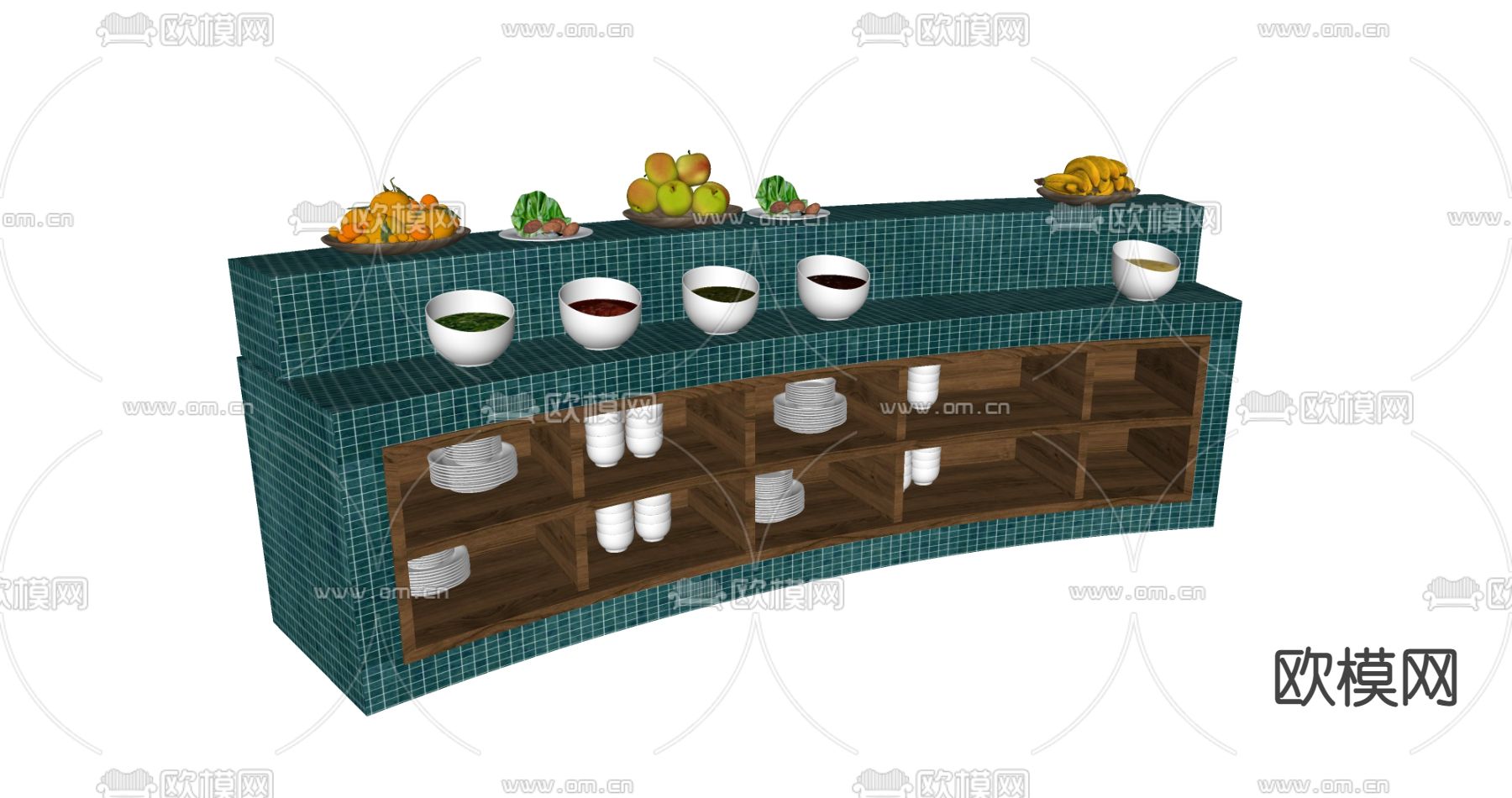 现代自助餐台 调料台 取餐台su模型下载（渲染图2）