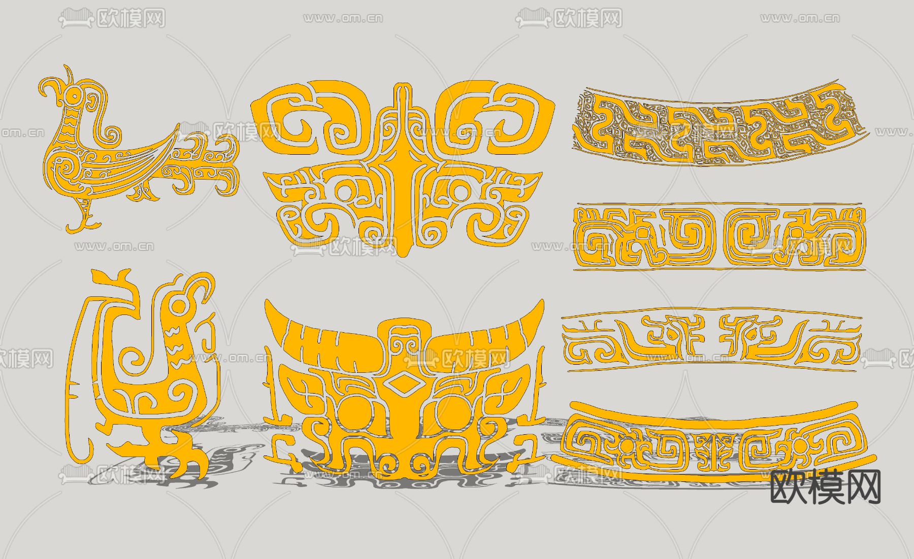 中式传统饕餮纹样雕花su模型下载