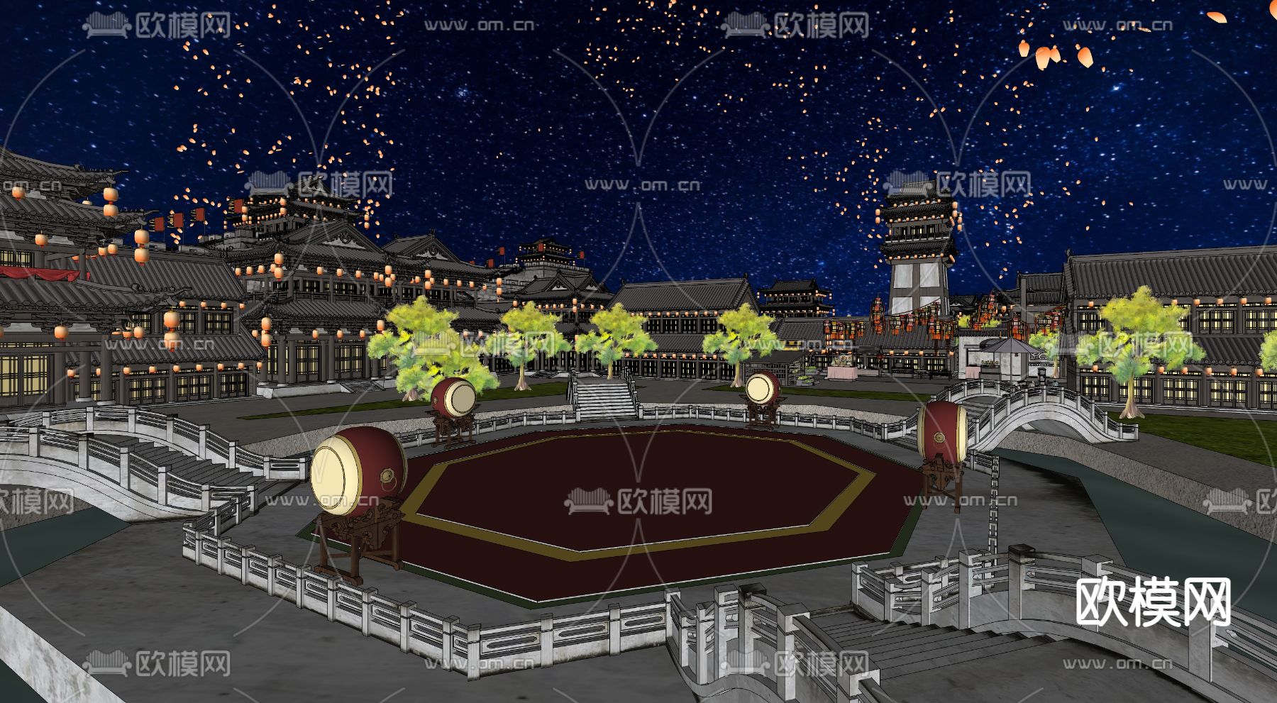 中式古城su模型下载（渲染图1）
