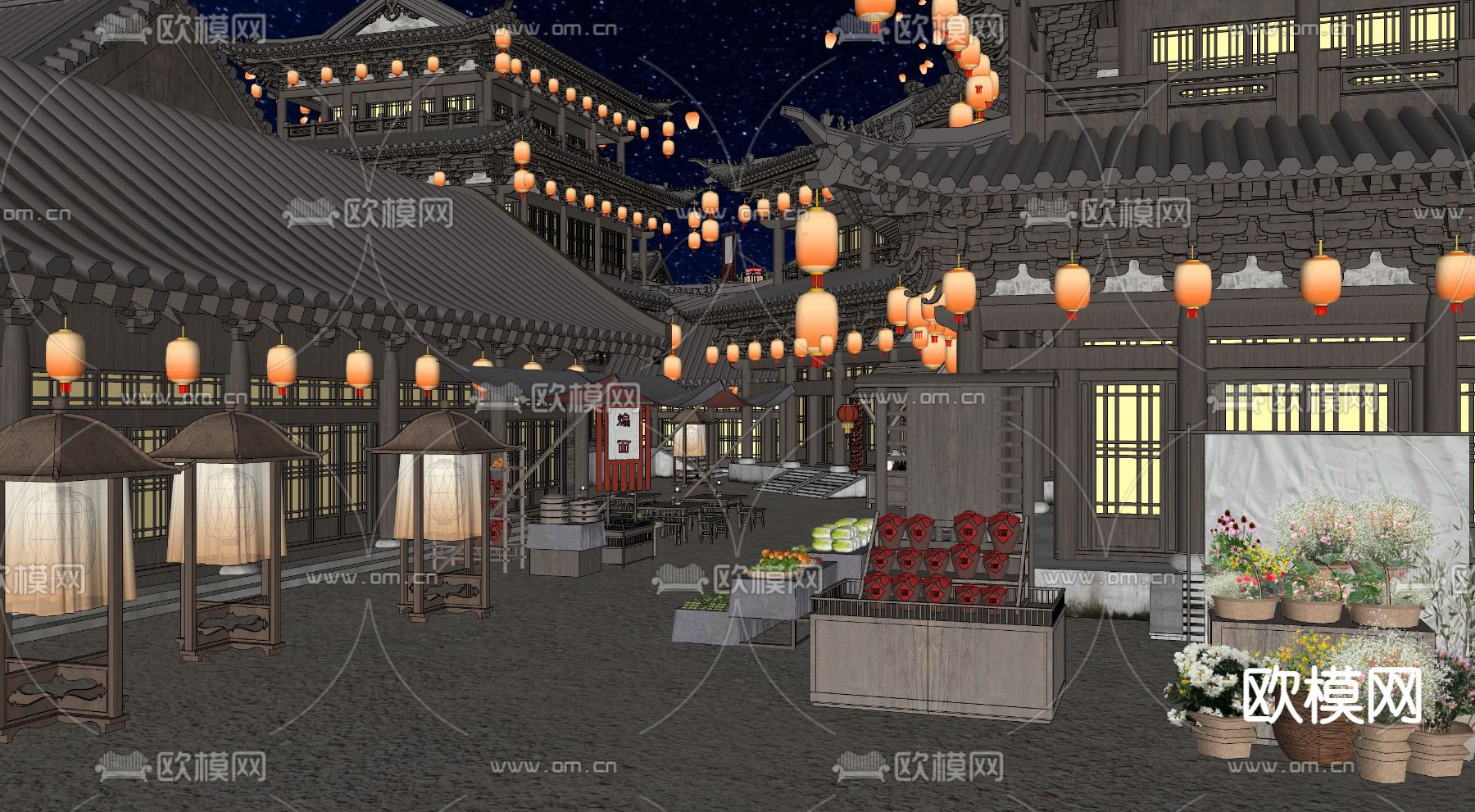 中式古城su模型下载（渲染图2）