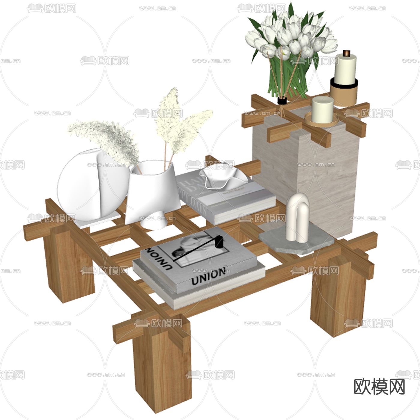 侘寂风方格茶几su模型下载（渲染图2）
