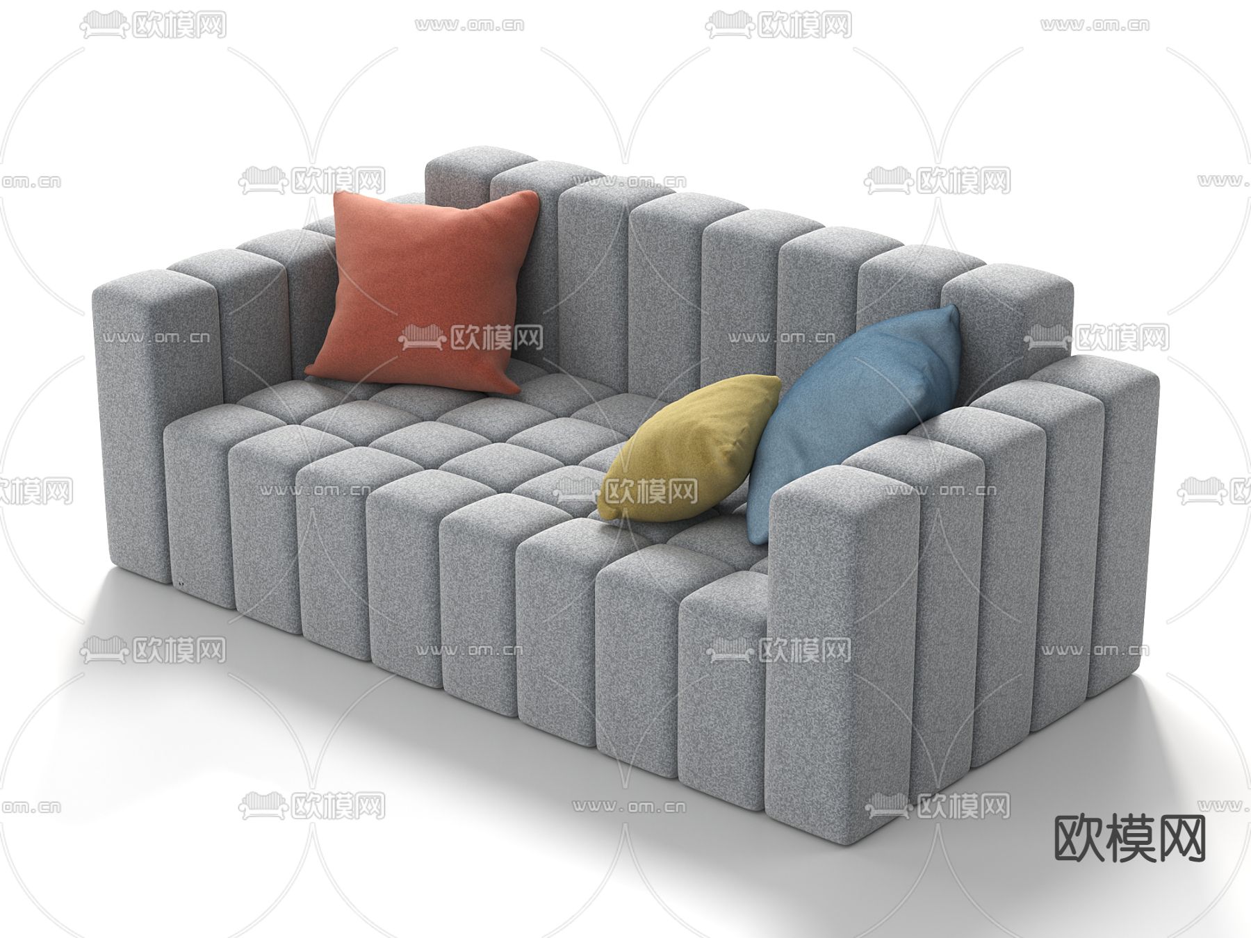 现代布艺双人沙发su模型下载（渲染图1）