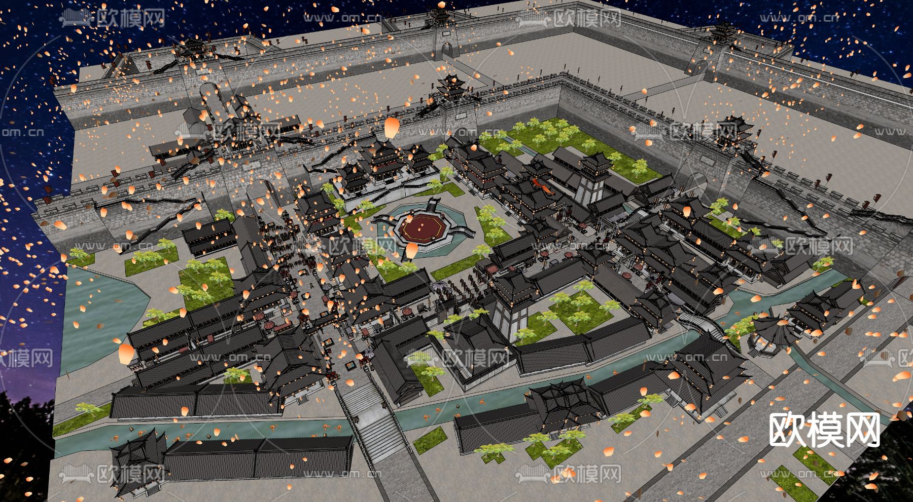 中式古城su模型下载（渲染图4）
