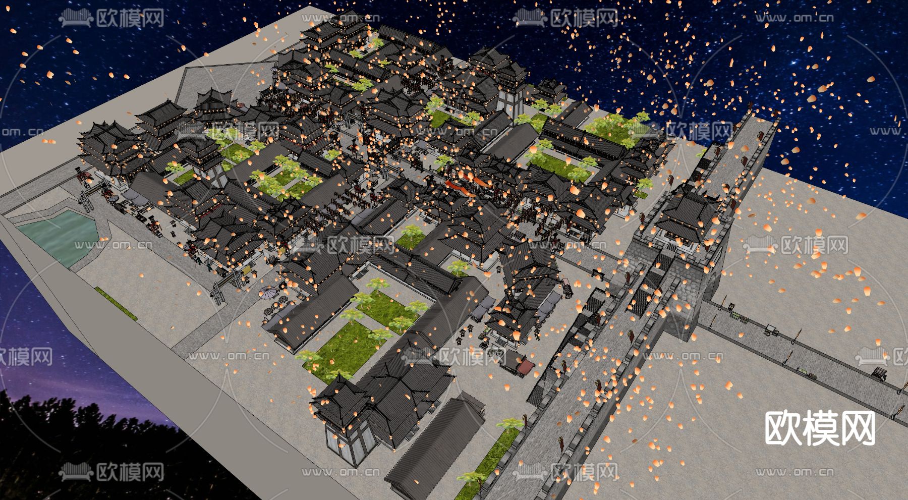 中式古城su模型下载（渲染图3）